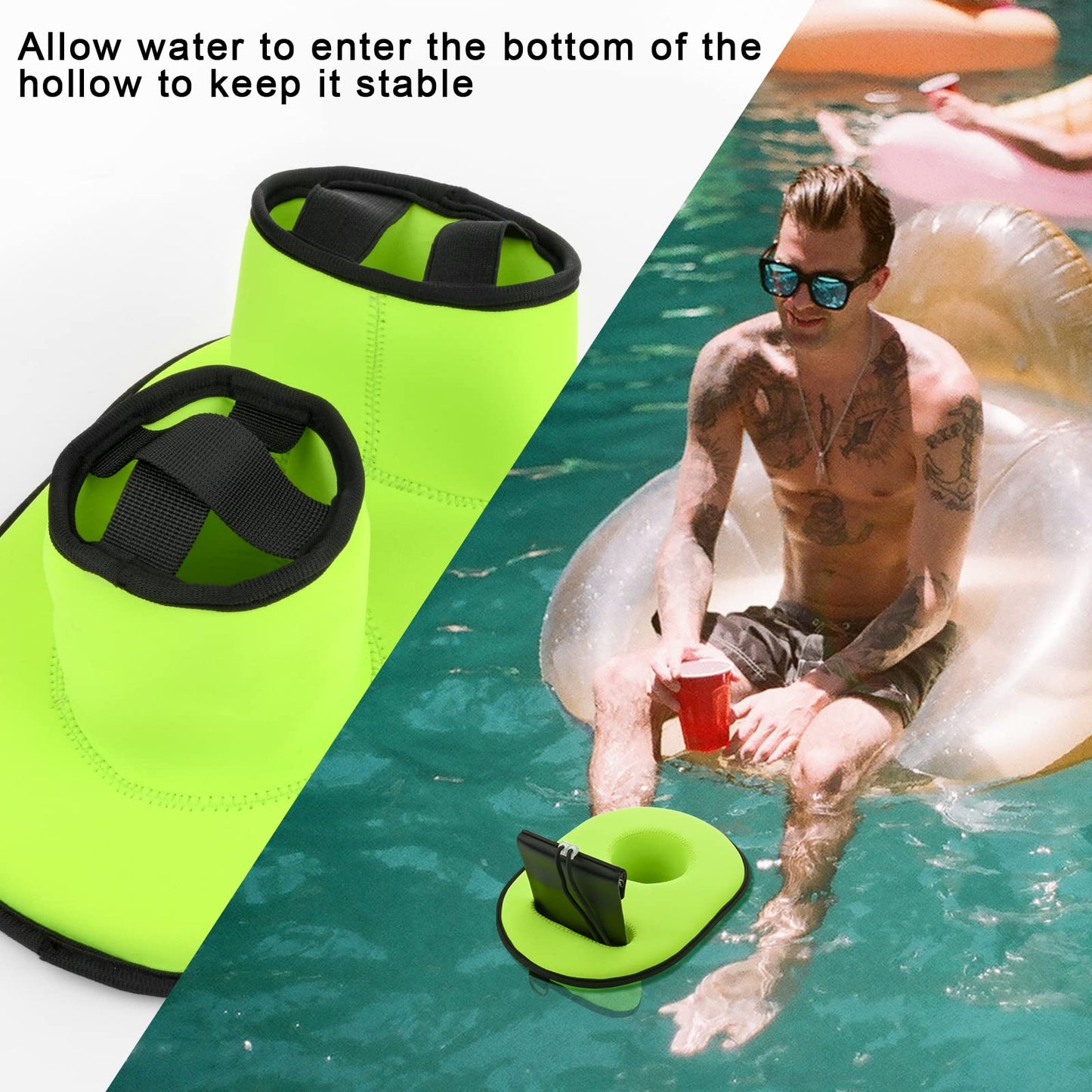 Xxerciz Neoprene Floating Drink Holder - Green Beverage Float for Cell Phone, Tumblers, 11.8x8.3x3.8 Inches, Perfect for Pool Parties
