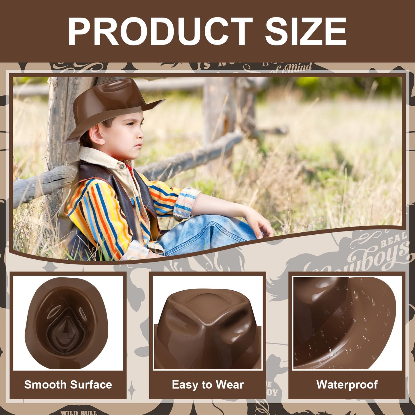 Xtinmee 24 Pieces Cowboy Hats Bulk Kid Plastic Cowboy Hats Party Pack Western Cowboy Hat Costume Accessories for Western Party S