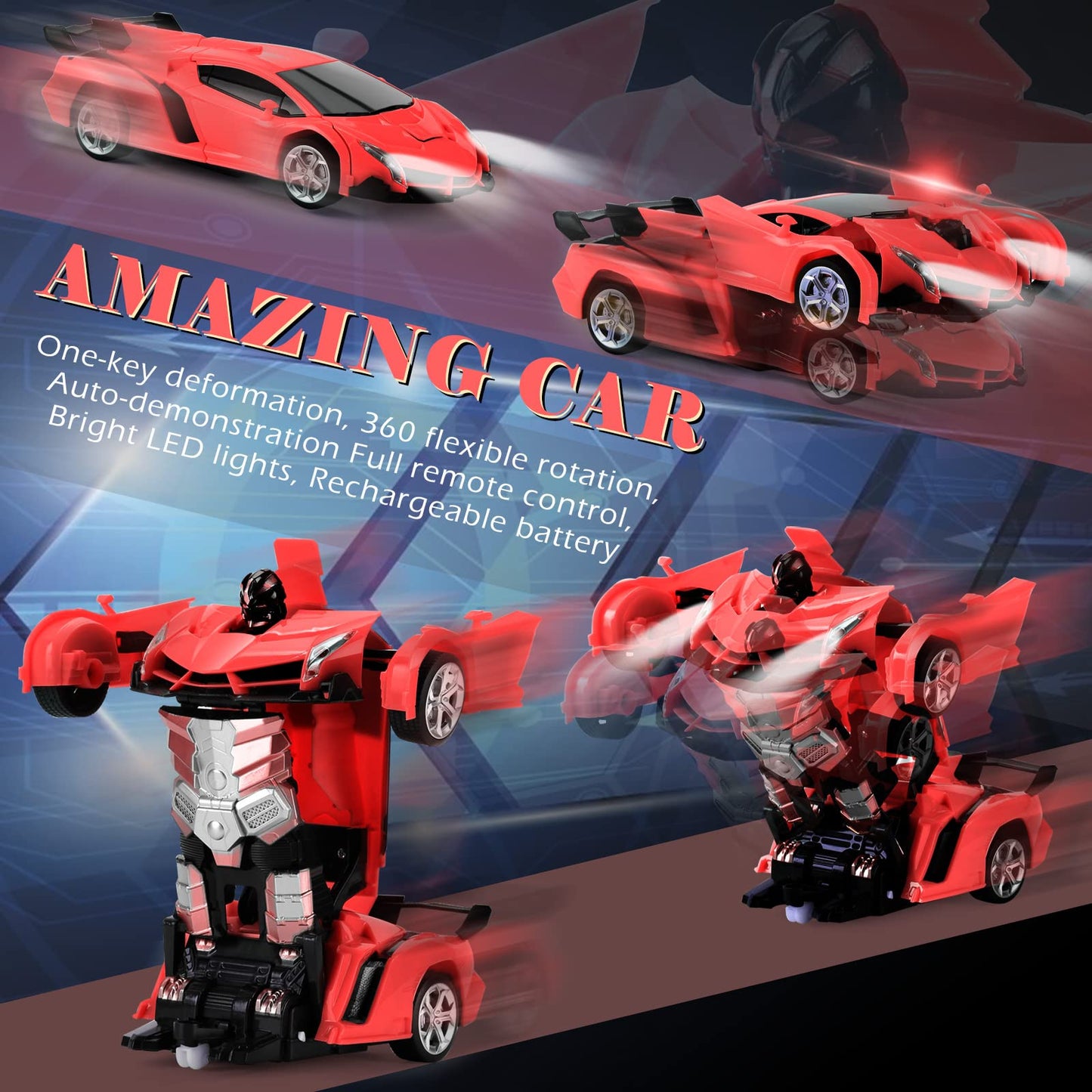 Dolanus Remote Control Car - Transform Robot RC Cars Contains All Batteries: One-Button Deformation and 360 Degree Rotating Drif