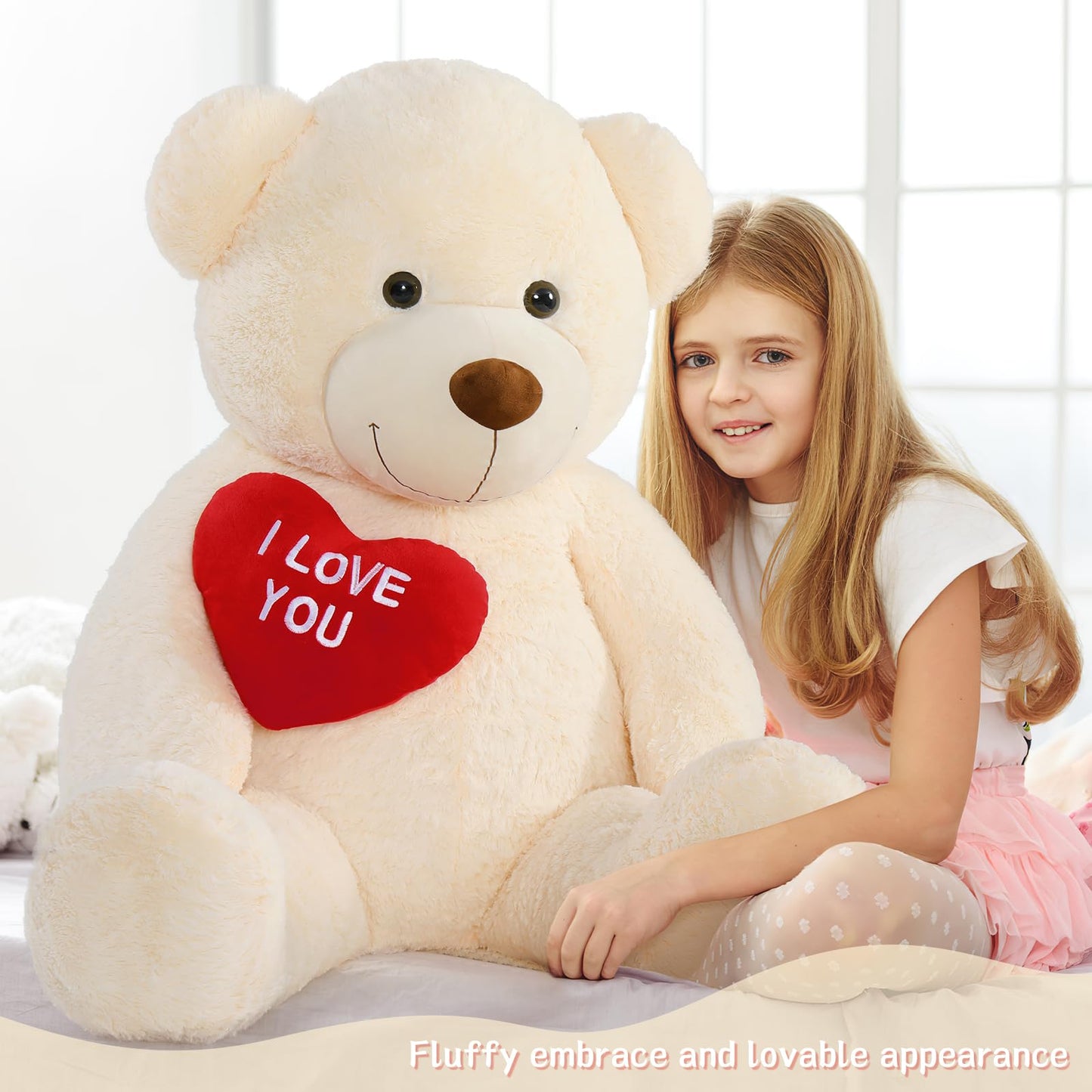 Beniny 5Ft Giant Teddy Bear Stuffed Animal - Big Teddy Bear With Heart - Large I Love You Teddy Bear Plush Toys For Kid - Christ