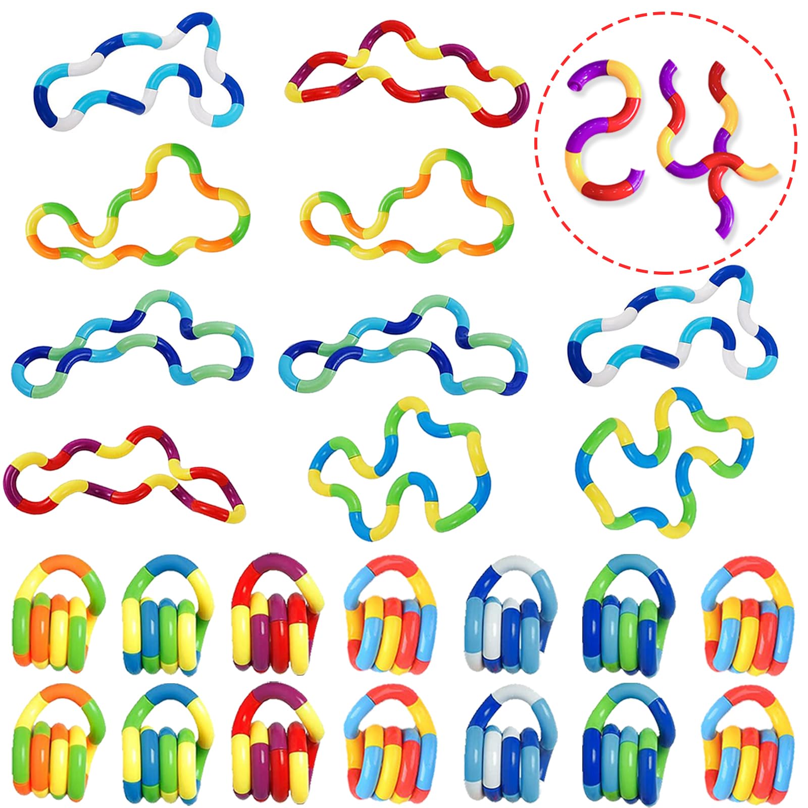 24Pcs Quiet Fidget Toys Sensory Toys For Unique Fidget Experience, Multicolor Twisty Fidget Toys For Relaxation, Brain Imaginati