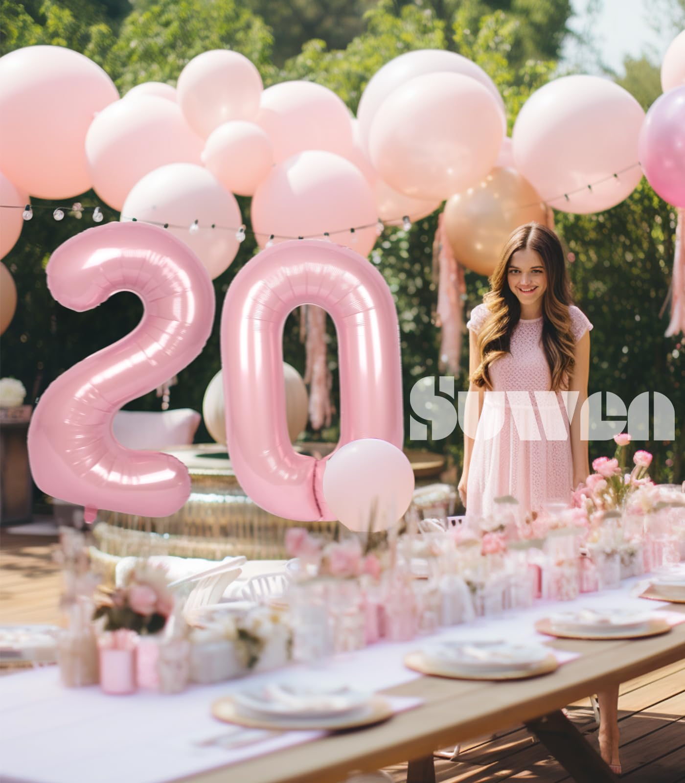 SUWEN 40 Inch Pink Foil Number Balloons 0-9 Jumbo Mylar for 20th Birthday Party Supplies