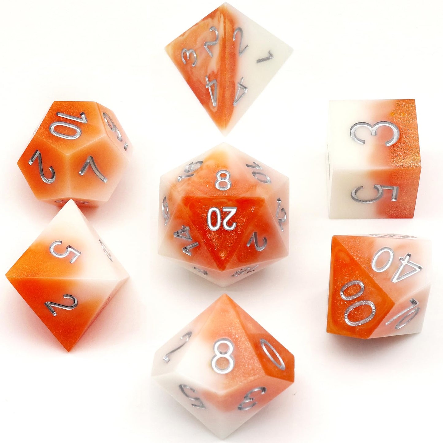 PJOY DND Sharp Edged Dice Set, 7pcs Bubble Tea Resin DND Dice Set D&D Polyhedral Dice with Dice Case for Role Playing Dice Games