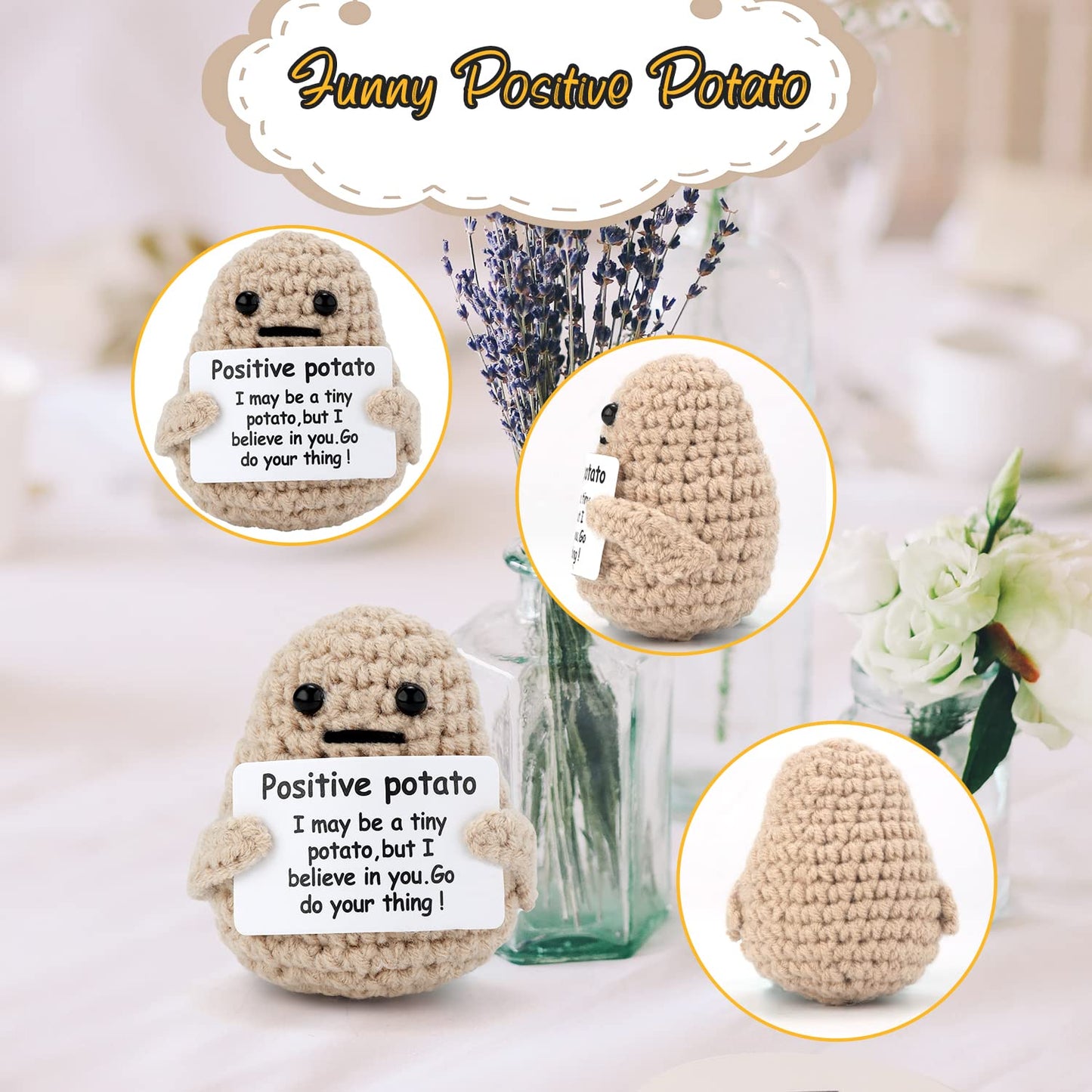 Positive Tulip, Soft Knitted Crochet Tulip with Encouragement Card Inspirational Positive Plant Crochet Flower Wool Doll Emotion