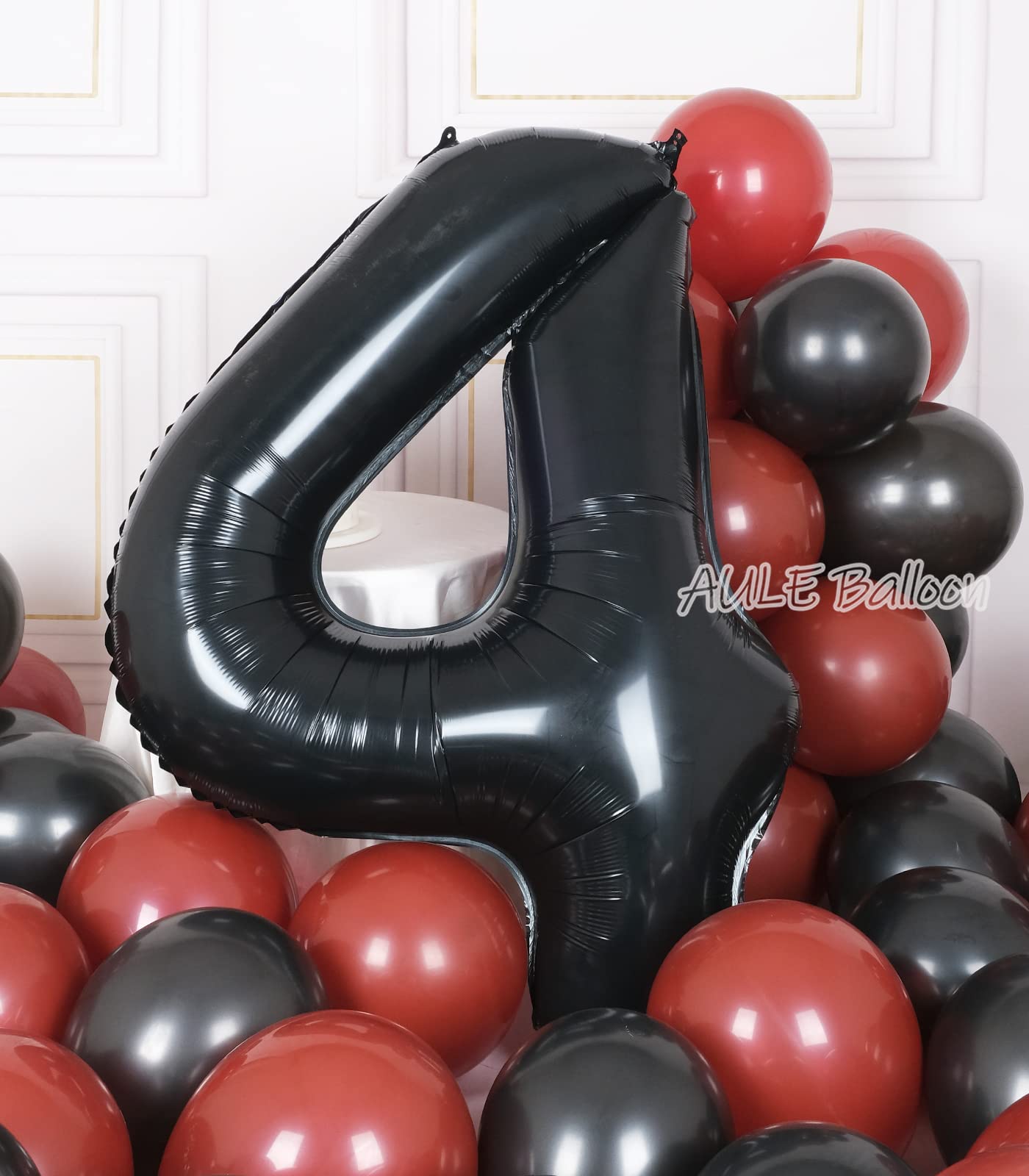 Aule 40 Inch Big Black 4 Balloon Number Large Foil Helium Number Balloons 0-9 Jumbo Giant Happy 4Th Birthday Party Decorations F