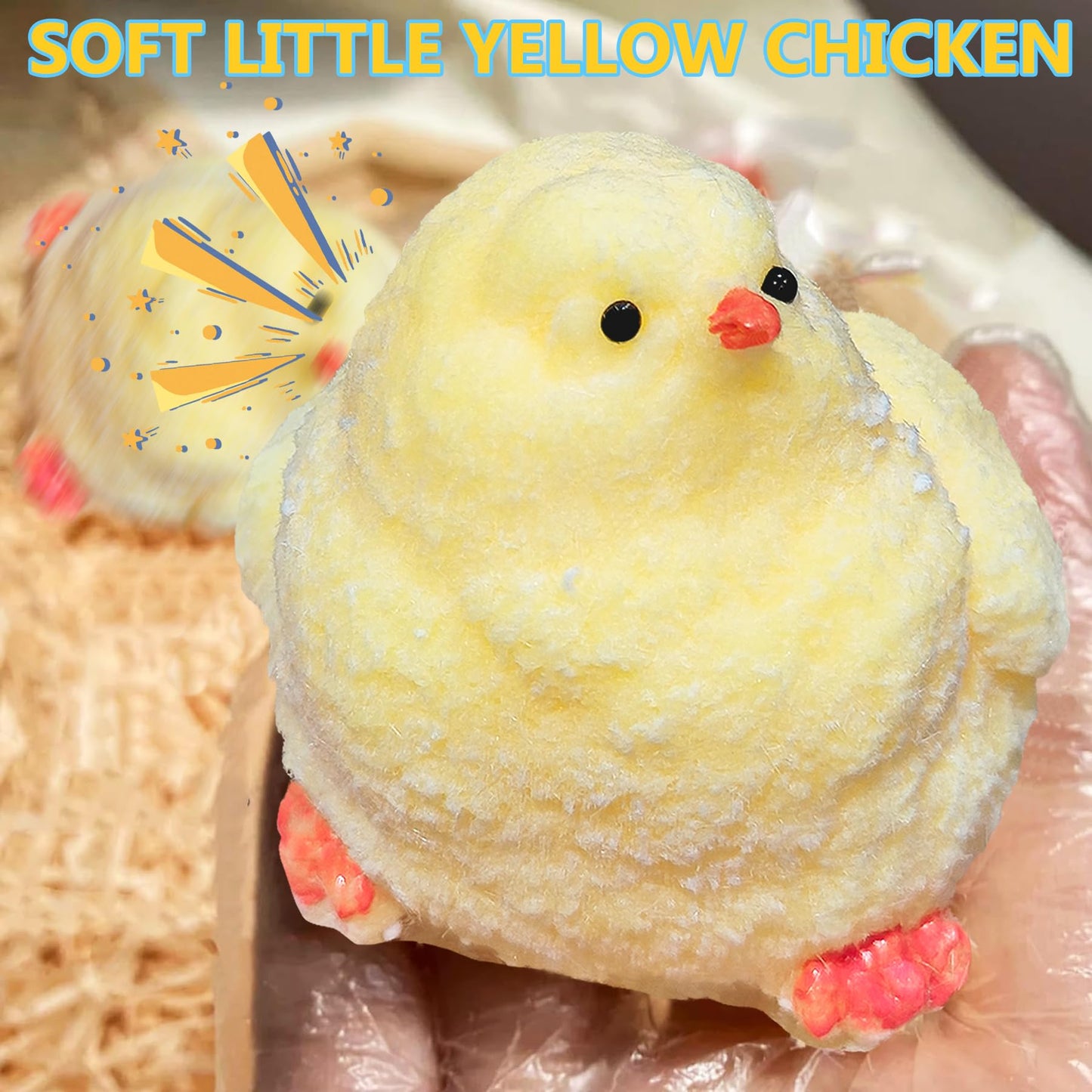 XPQKDC 2Pcs Handmade Chick Taba Squeeze Toys, Ultra Soft Sticky Stress Relief Fidget Toy, Silicone Squeeze Toys for Kids & Adult