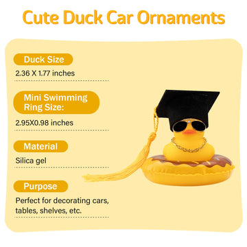 Wonuu Swim Ring Rubber Ducks With Mini Diamond Glasses Hat Necklace For Cars Dashboard Decorations Car Accessories Toy Duck Car