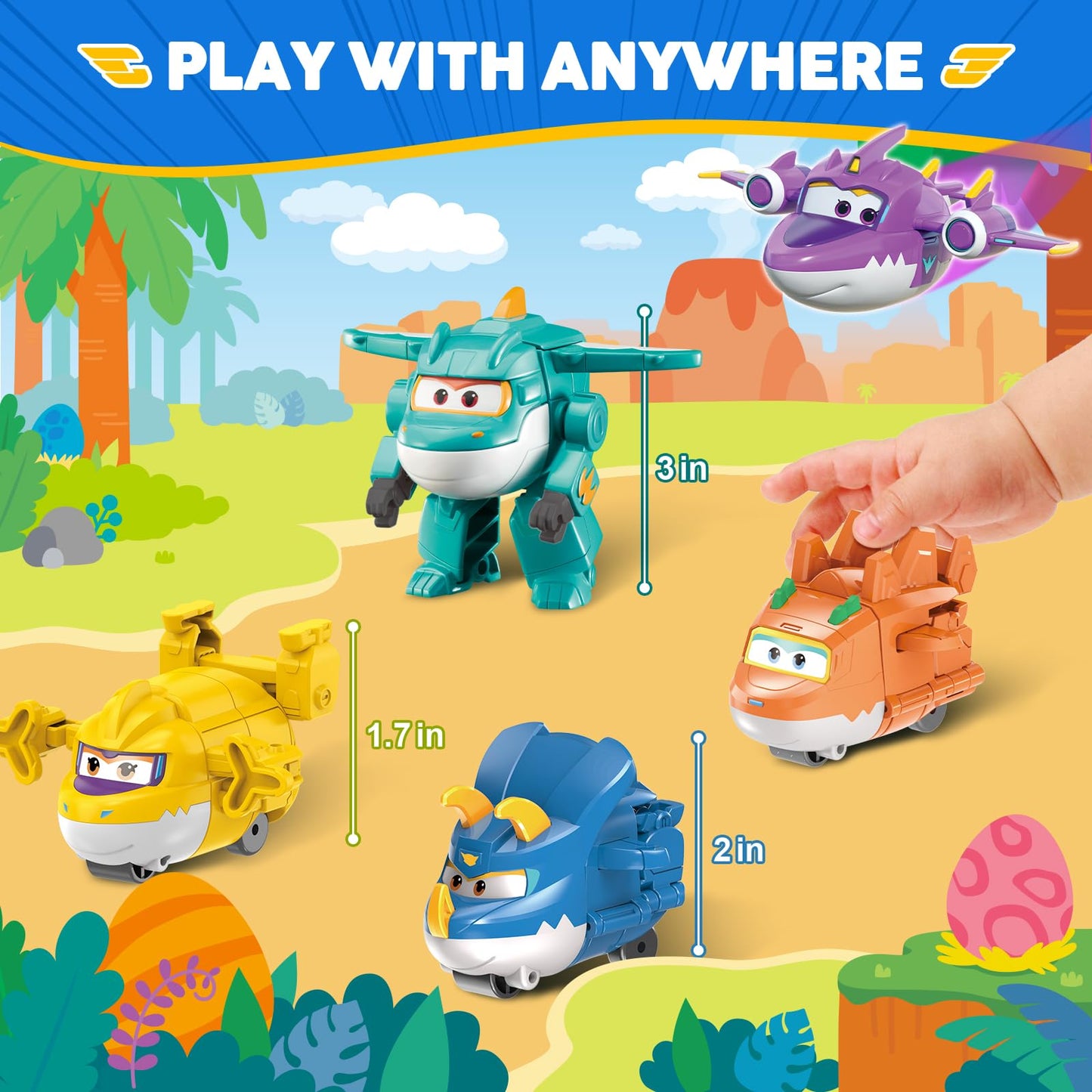 Super Wings 14-Pack Transforming Toys, 2 Inch Airplane Collector Character Toy With Dinosaur Mini Collectible Action Figure With