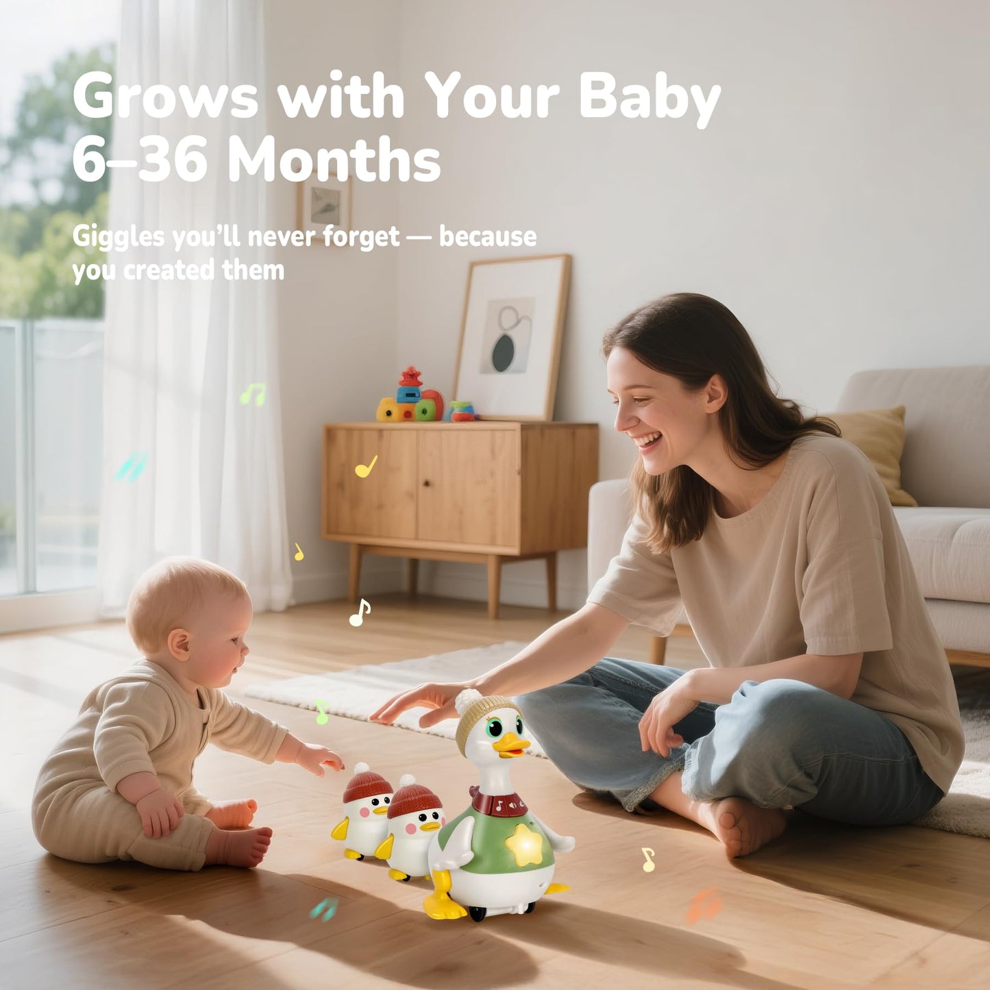 Hestiasko Dancing Duck Toy for Babies 6-36 Months, Light-Up Crawling & Tummy Time Infant Toy, Musical Learning Crawl Interactive