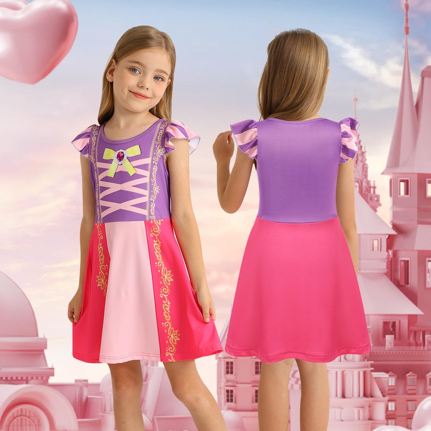 Sukyfecde Princess Dresses for Girls Toddler Kids Halloween Costume Outfits Birthday Party Dress Up Size 6 Purple