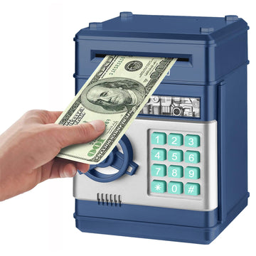 Adevena Electronic Piggy Bank, Mini Atm Password Money Bank Cash Coins Saving Box For Kids, Cartoon Safe Bank Box Perfect Toy Gifts For Boys Girls (Navy Blue)