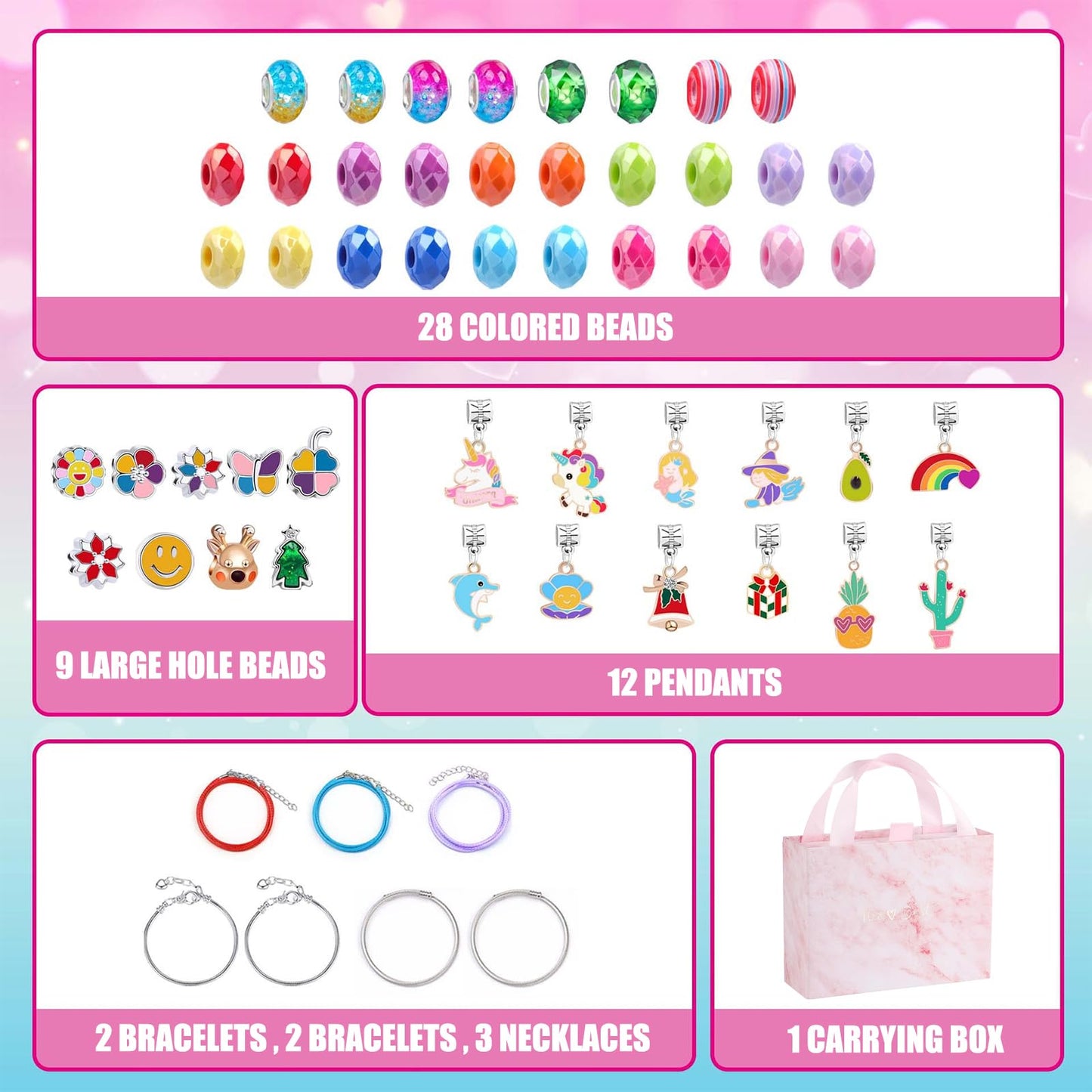 Happytime Charm Bracelet Making Kit For Girls Jewelry Making Supplies Beads Unicorn Mermaid Arts And Crafts Girls Toys Age 6-8