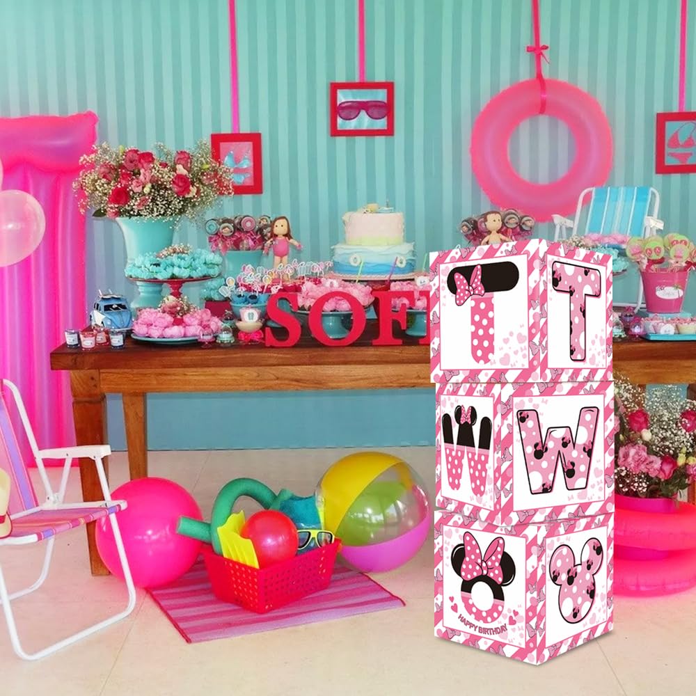 Toniful Pink Mouse 2Nd Birthday Party Supplies Pink Balloon Box With Letters