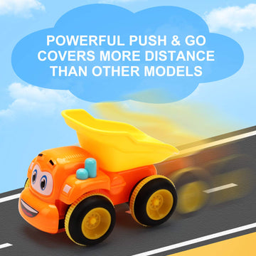Toys for a 2 Year Old Boy - 3 Friction Powered Trucks for 2+ Year Old Boys, Push & Go Cars Cartoon Construction Vehicle Set - To