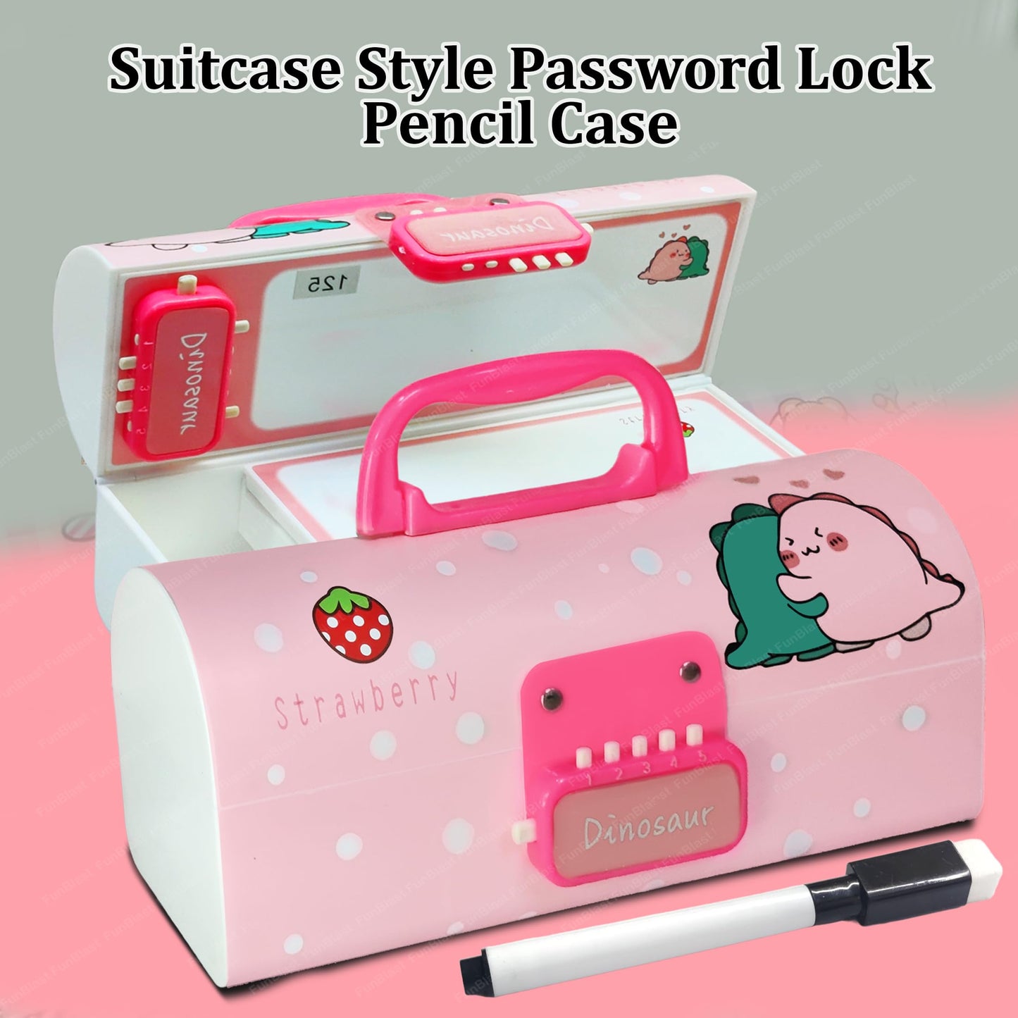 Funblast Pen & Pencil Box For Girls Suitcase Style Password Lock Pencil Case, Multi-Layer Pencil Box For Kids, Boys, Girls, Geom