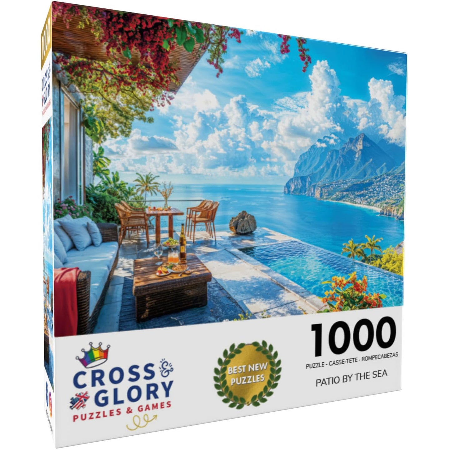 Cross & Glory - Patio By The Sea - 1000 Piece Jigsaw Puzzle For Adults | Serene Coastal Patio And Ocean View Puzzle | Challengin