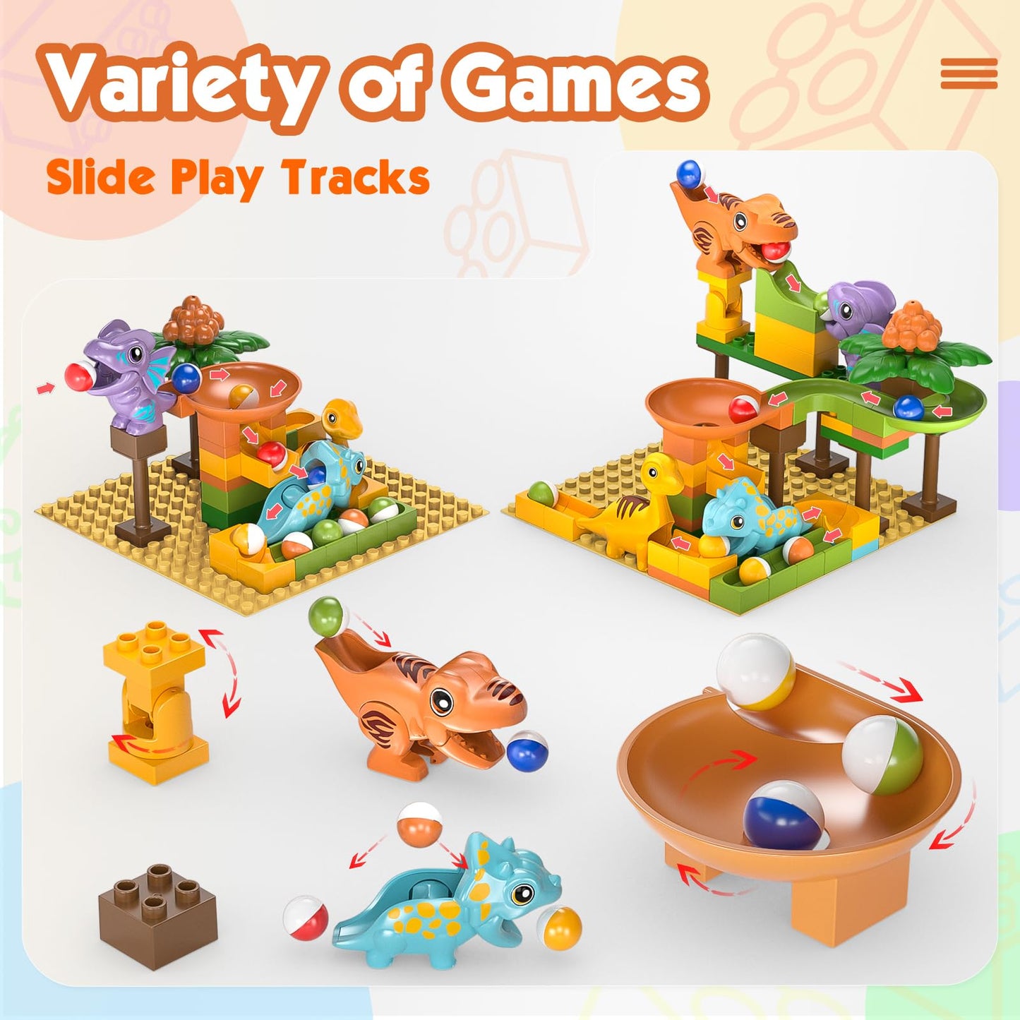 Fygurso Marble Runs For Kids 4-8, Dinosaur Toys, Montessori Learning Stem Building Toys With 4 Race Track, Compatible With All M