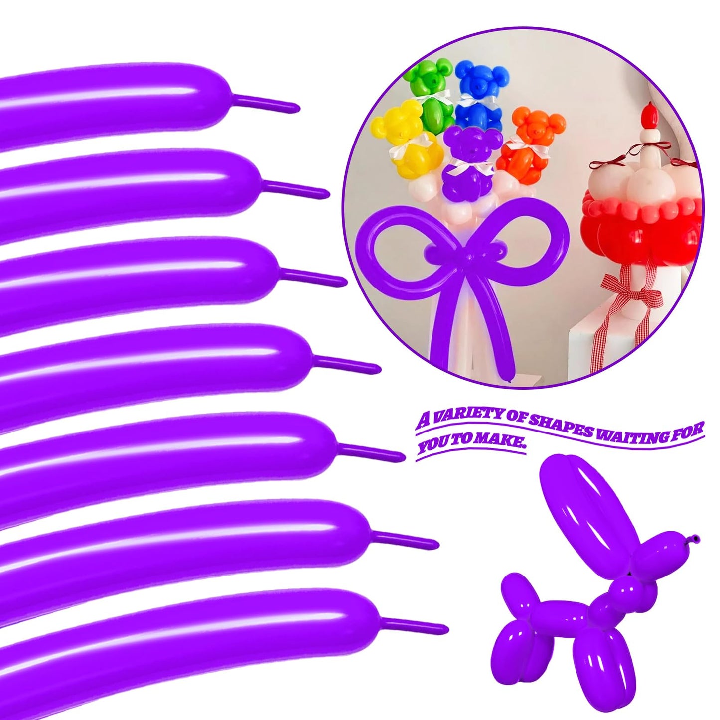 Lxzfcrg 260 Balloons Purple Long Balloons For Balloon Animals, Thickening Long Skinny Latex Twisting Balloon For Balloon Garland