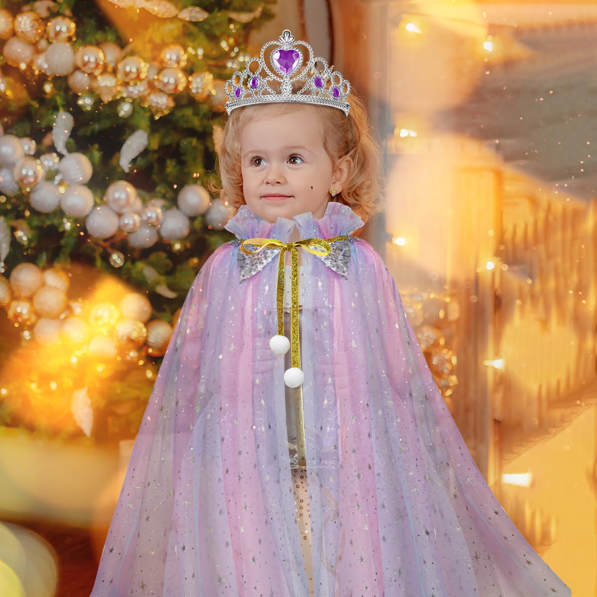 Meland Princess Dress Up Clothes For Little Girl, 11Pcs Princess Cape With Crown, Princess Dresses For Girl 3-8 Birthday Gift