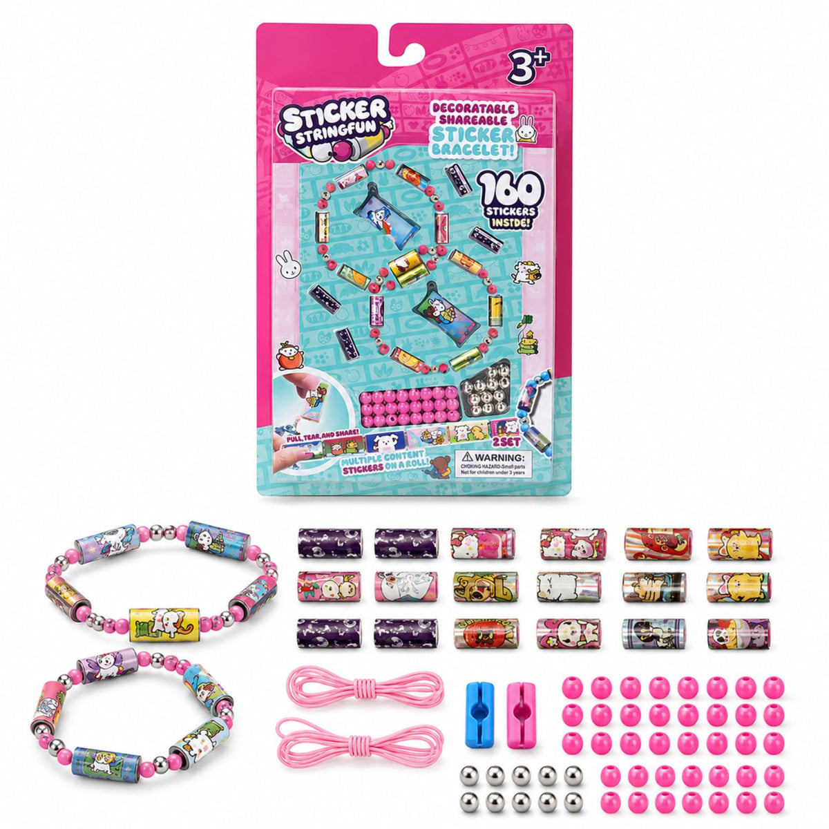 Flavizo Diy Sticker Rolls Bracelet Kit, 160Pcs Reusable Cartoon Stickers, 16 Bracelet Rolls With Spacer Beads, Sticker Bracelet 