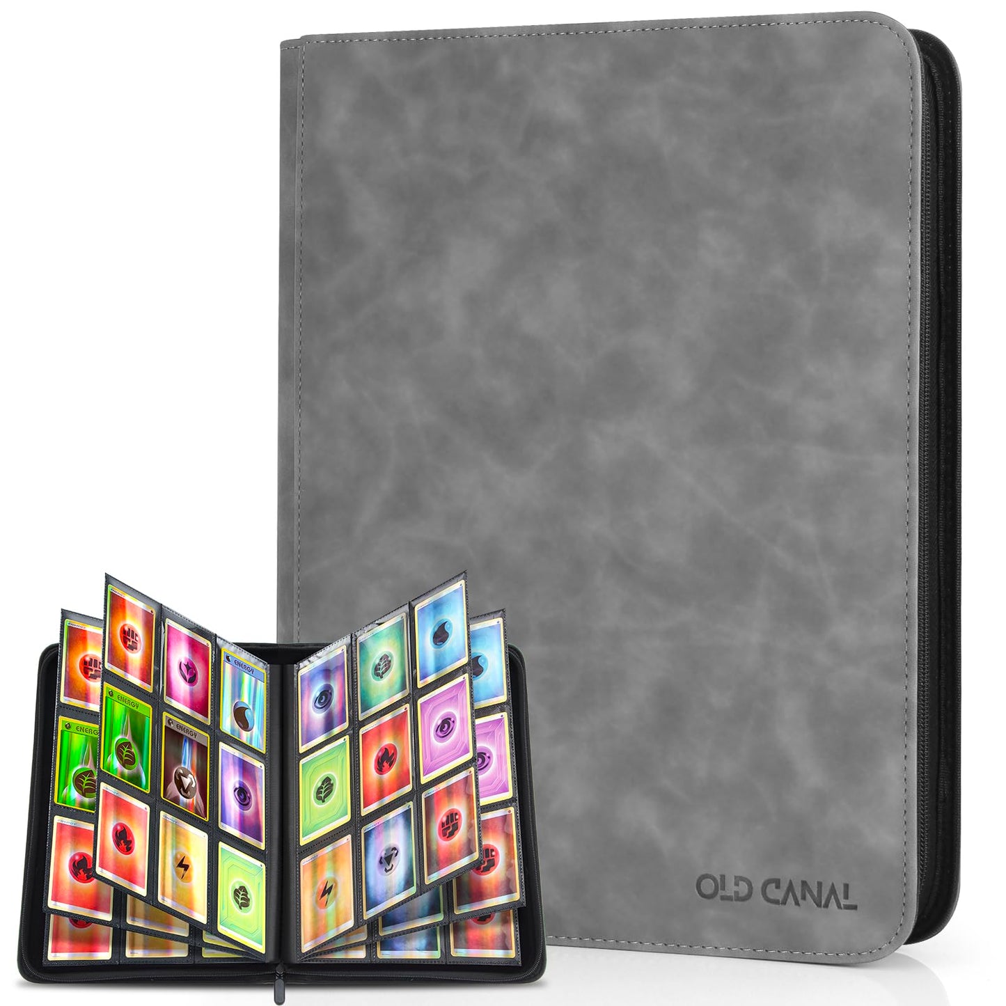 Old Canal Trading Card Binder  9 Pocket Card Album Folder Hold Up to 540 Cards  enhanced and Durable Zipper Binder  Cards Holder Album for MTG  TCG  Baseball Cards  Football Cards  Game Cards (Gray)