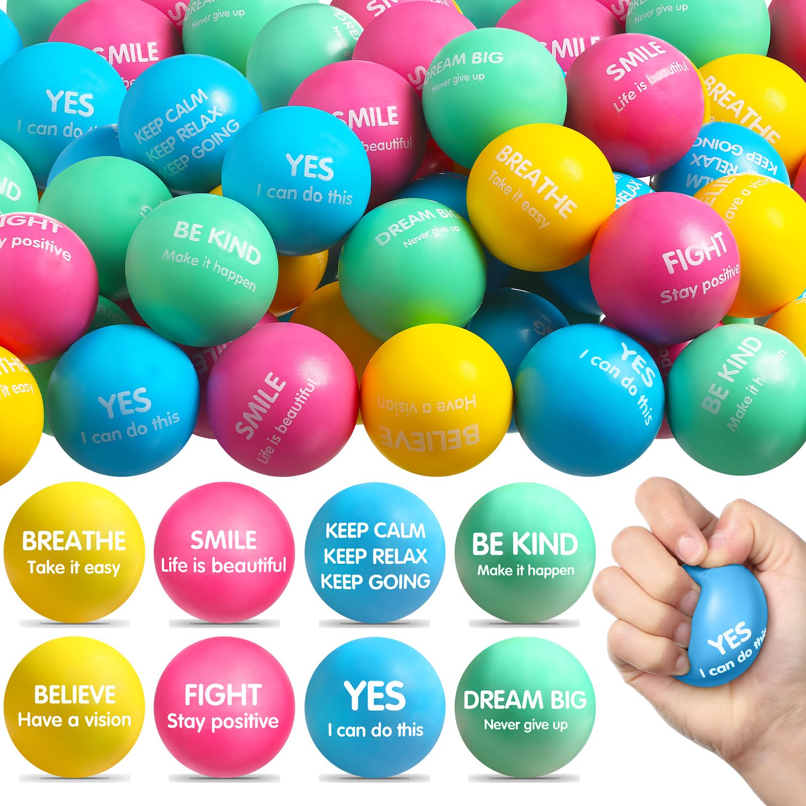 Liliful 48 Pieces Motivational Stress Balls Bulk for mature-themeds Fidget Toys Inspirational Squeeze Balls Valentine's Day Employee Appreciation Gift mature-themed Goodie Bag Stuffer 2.2 Inch(Macaron Color)
