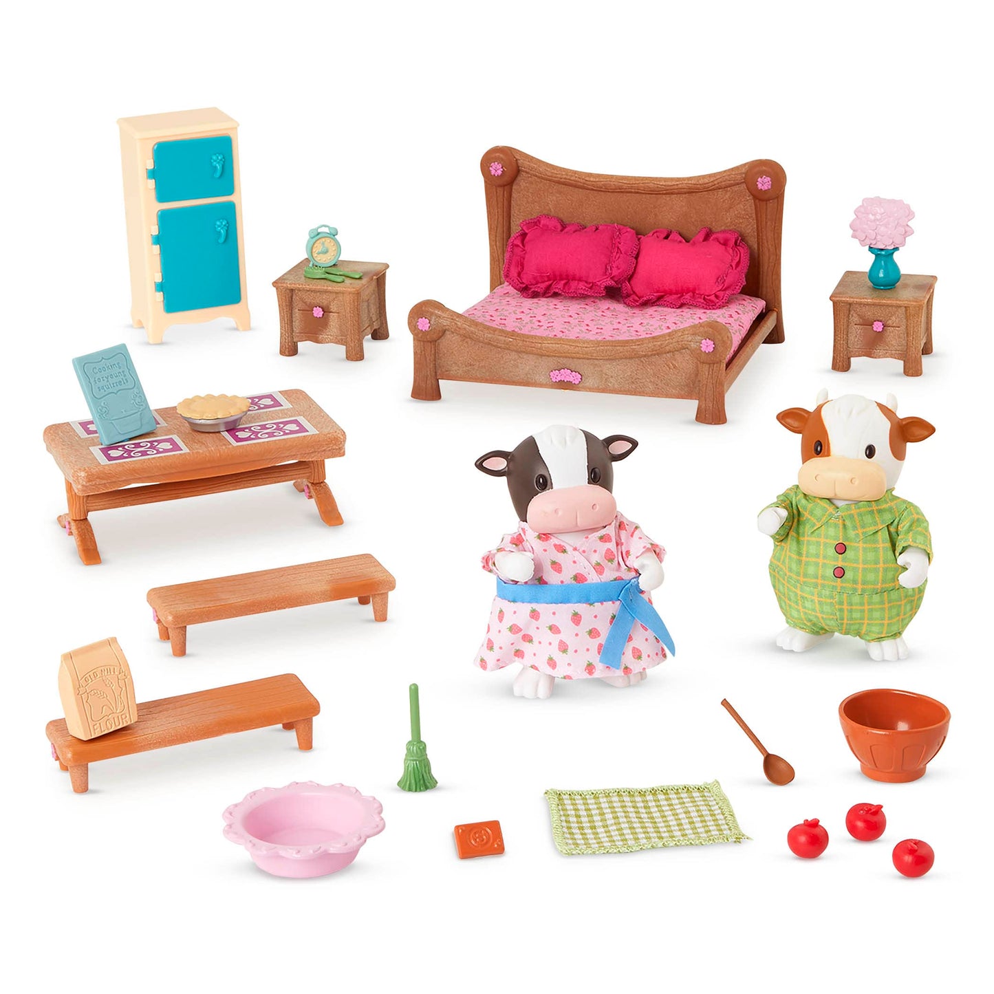 Lil Woodzeez Li'L Woodzeez Bedroom & Dining Playset With 2 Characters – Dollhouse Furniture Set – Toy Bedroom & Kitchen Playset – Animal Figurines – Kids 3 Years +