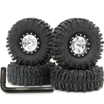 HOBBYSOUL 64mm Tall 1.0 tires & Adjustable Offset 1.0 wheels, Soft Sticky 1.0 Mud slingers Tires & Negative Offset 1.0 Beadlock 