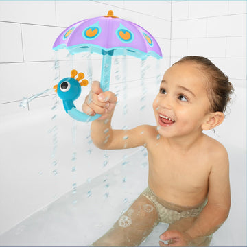 Yookidoo Baby Bath Toy (Ages 1-3) Purple Peacock Umbrella Water Sprinkler With 3 Moving Pieces (Mold Free) - Fill With Water For Bubbles, Spinning & Sprinkler Effects - Toddler Bath Time & Pool Fun