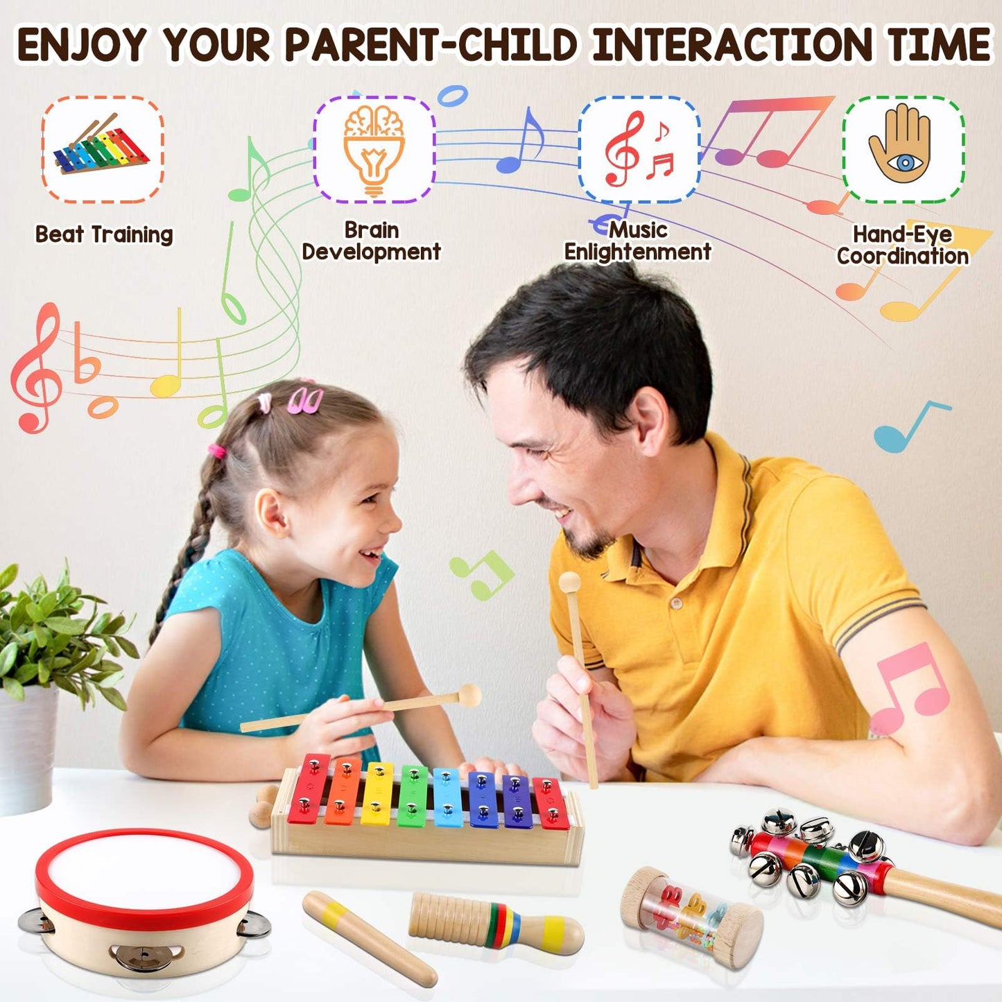 DIFFYBOX Kids Musical Instruments Montessori Baby Musical Toys for Toddlers 3-5 Wooden Percussion Instruments Toy for Preschool