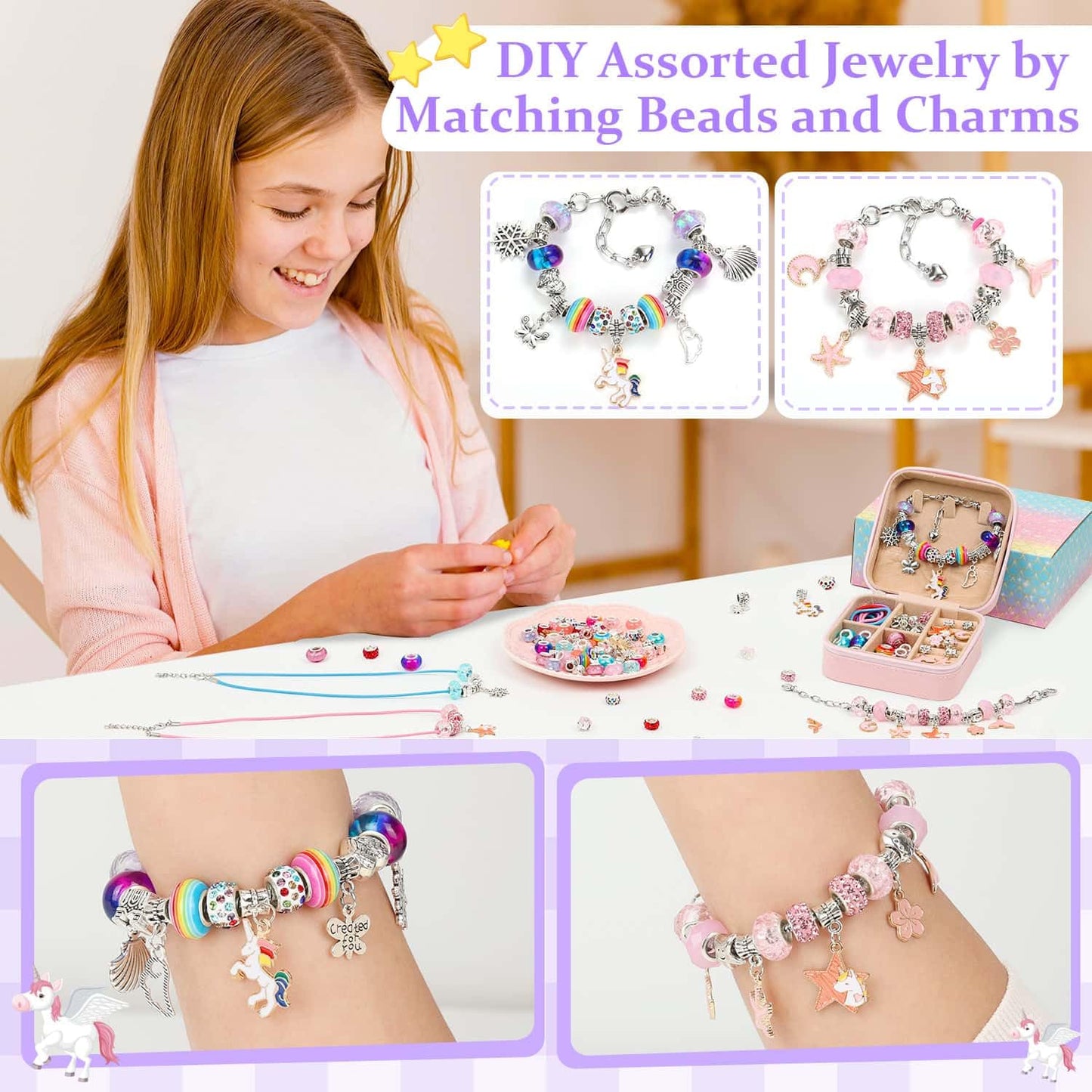 LifeisLuck Charm Jewelry Making Kit, DIY Bracelet Making for Girls, 110 Pcs Jewelry Beads for Girls Craft Gift with Jewelry Orga