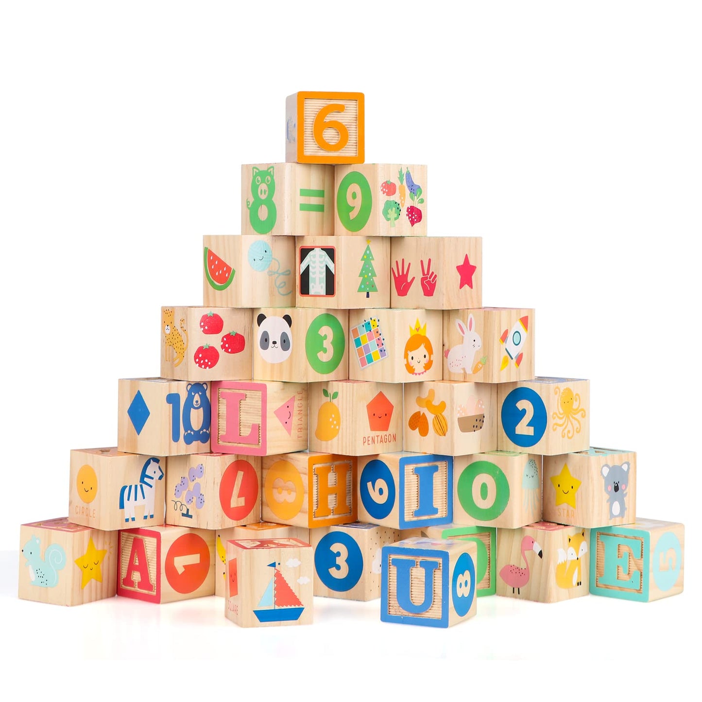 Joqutoys Wooden Building Blocks For Toddlers 1-3, Large Wood Baby Stacking Blocks Set For Kids, 30 Pcs Alphabet Blocks With Toy Wagon, Educational Wooden Toys For Boys Girls Gifts 1.65'