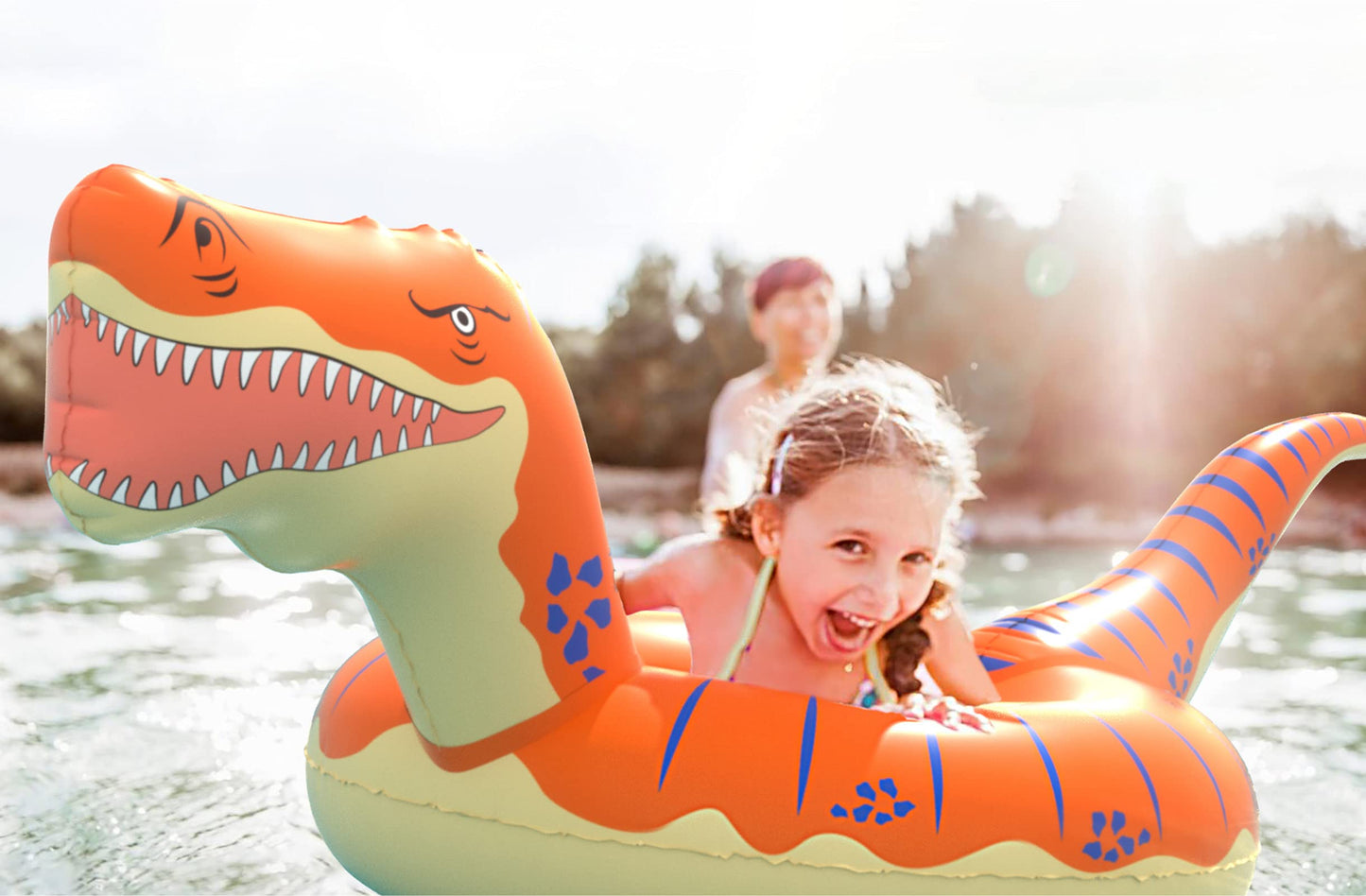 Jasonwell Inflatable Dinosaur Pool Float Tube For Boys Girls Adults 93'' T-Rex Floatie Summer Beach Swimming Pool Inflatables T-