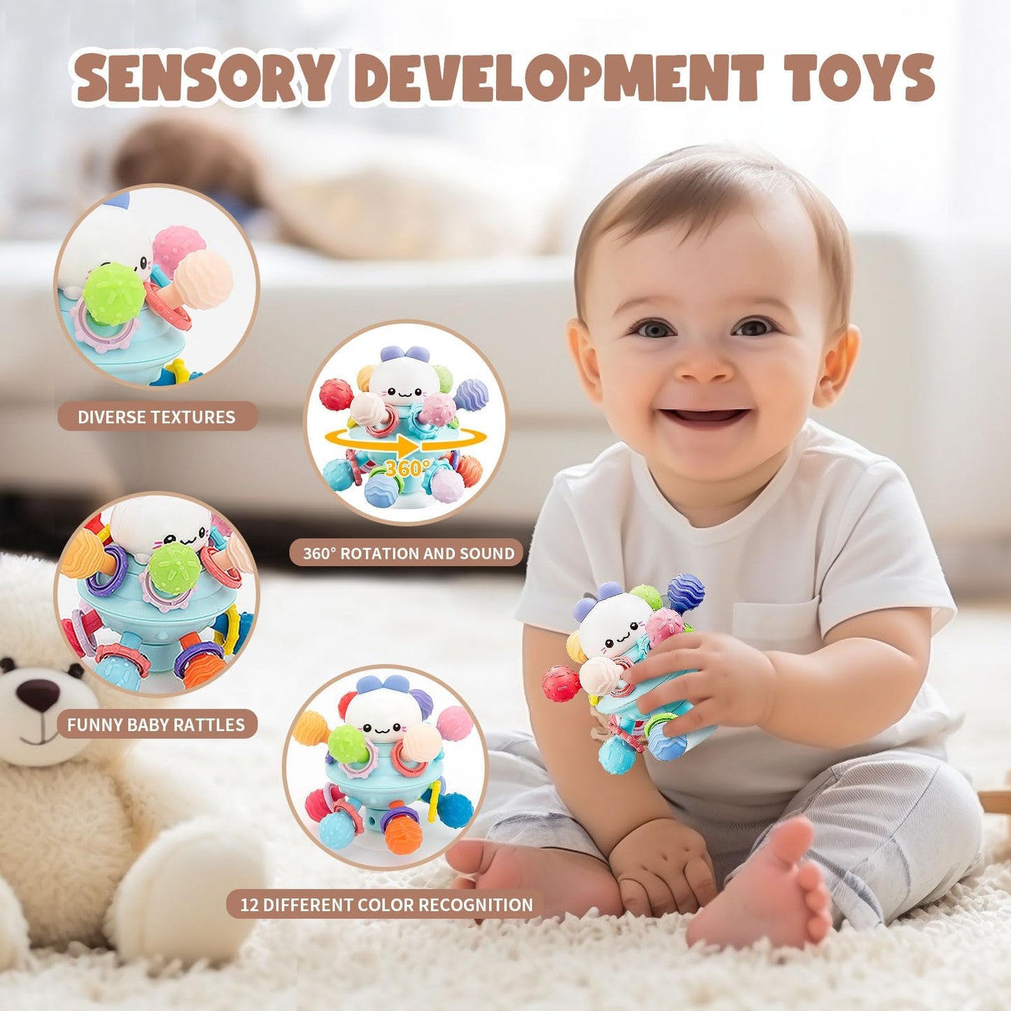 LUCKFUTURE Montessori Baby Toy Set, 8-in-1 Educational Sensory Toys for 6-18 Months, Silicone, Ideal Gifts for Boys & Girls
