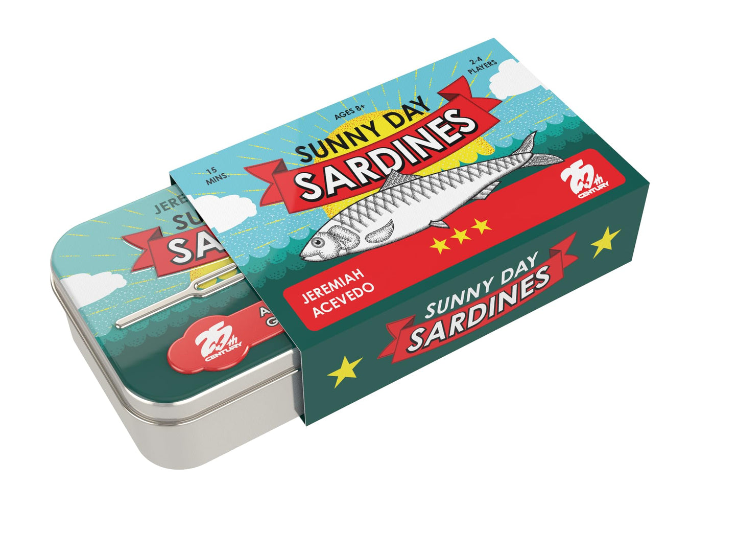25th Century Games Sunny Day Sardines Card Game - Bite-Sized Travel Game for 2-4 Players, Small, Blue and White Mint Tin