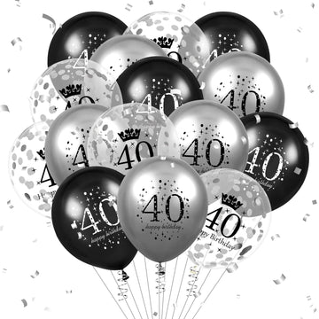 40Th Birthday Balloons Decorations 15Pcs Black Silver Happy 40Th Birthday Party Latex Confetti Balloons For Men Women 40Th Anniversary Happy Birthday Party Decor Supplies 12 Inches