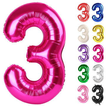 Hot Pink Number 3 Balloon 40 Inch, 3 Balloon Number, 3Rd Birthday Decorations, Hot Pink Party Supplies For Boys Girls