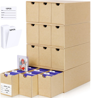 Leyzan Card Storage Box For Toploader, 12  600 Count Cardboard Trading Card Organizer Box With Dividers For Sports Tcg Mtg, Brow