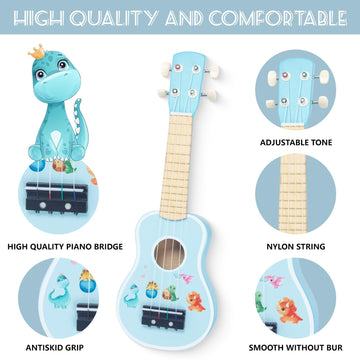 Woodenedu Kids Guitar For Girls, Wooden Musical Instruments Toys With Ukulele, Tambourine, Maracas, Harmonica, Mini Band Sets Fo
