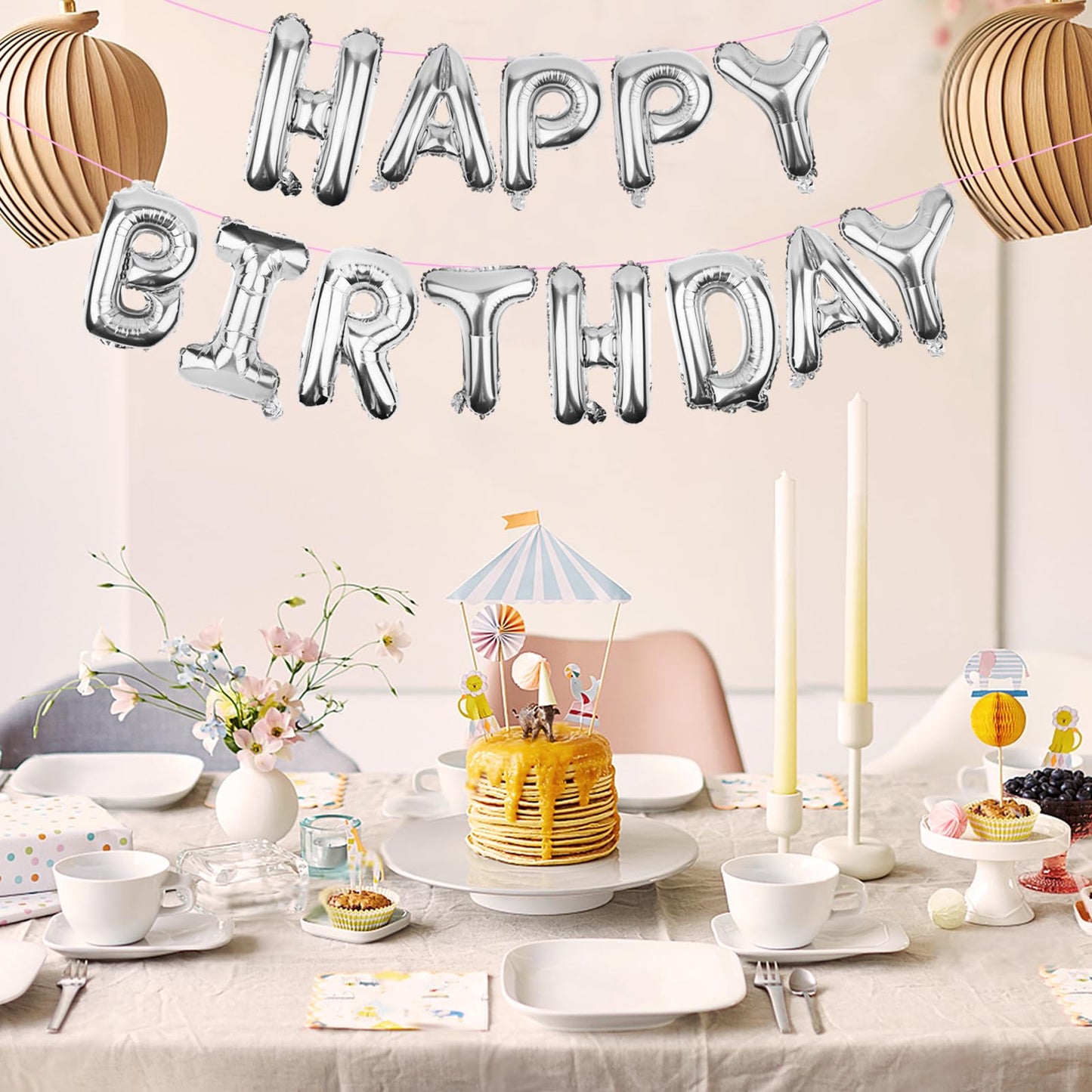 WESTGO Happy Birthday Balloons Banner | 16" Sliver Mylar Foil Letters | Reusable Party Decor for Kids & Adults