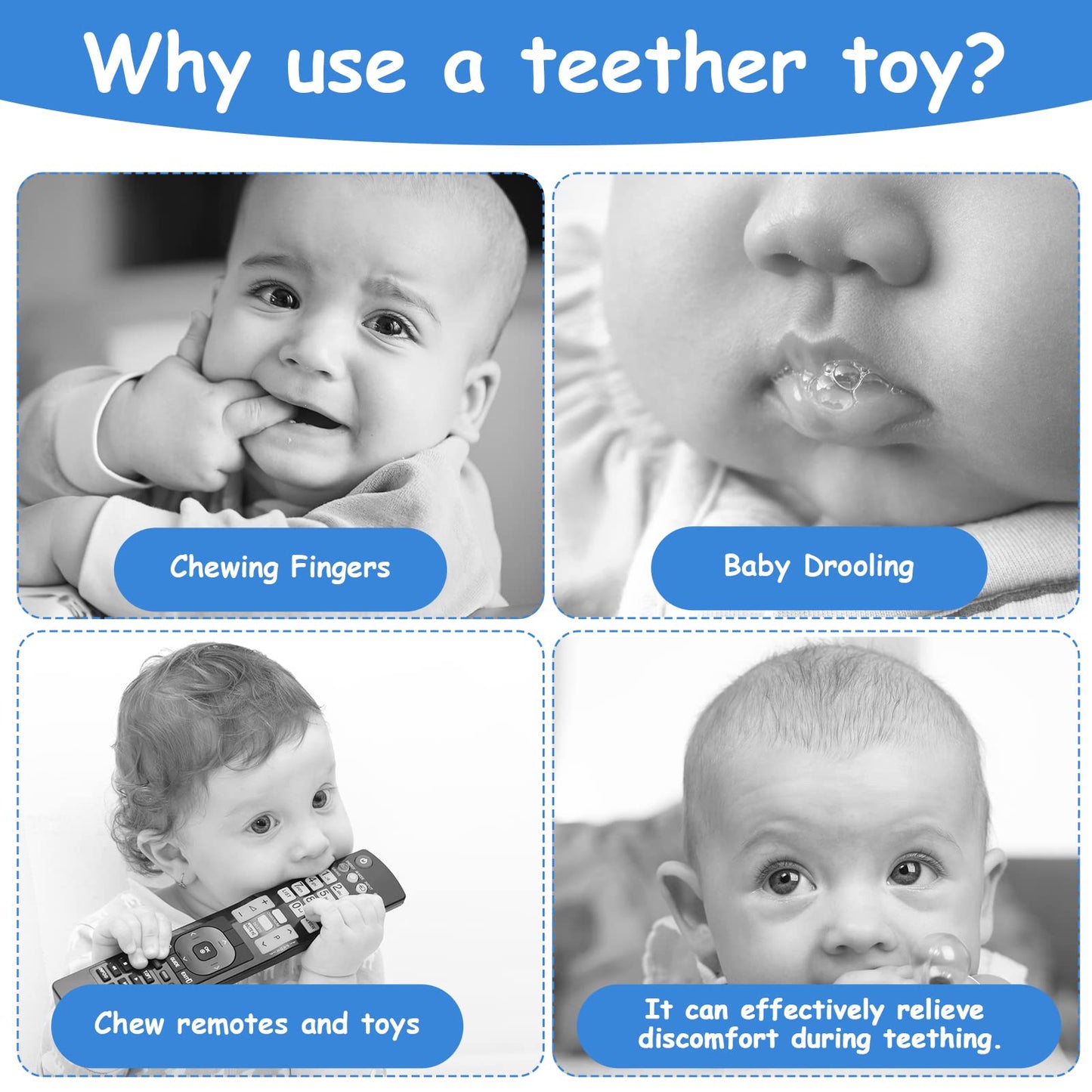 Aolso Baby Teether Toys, 2Pcs Silicone Phone Shape With 2Pcs Pacifier Clip, Soft Chew Toys For Boys Girls 0-18 Months, Teething
