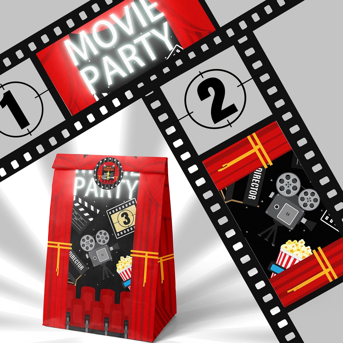 Hapibidesign Movie Night Party Favor Bags - 24 Pcs Movie Night Party Candy Bags With Stickers - Movie Night Goodie Gift Treat Ba