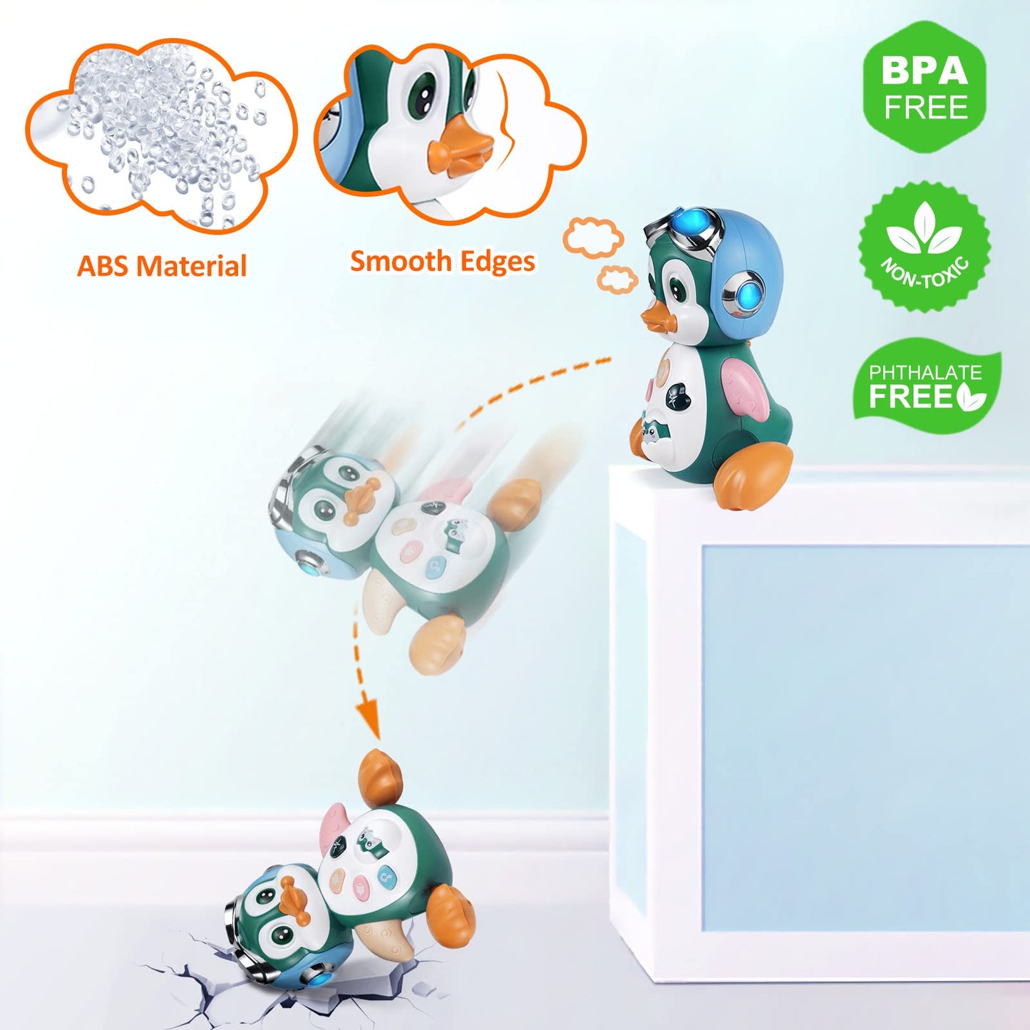 Moontoy Penguin Musical Crawling Baby Toys With Light & Sound Infant Tummy Time Toys 3 4 5 6 7 8 9 10 11 12 18 Month Developmental Newborn Sensory Walking Moving Valentines Gift Easter Basket Stuffers