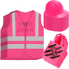 Geyoga 48 Pieces Construction Birthday Party Supplies Construction Party Favor Kids Construction Vest Hat And Bag Costume(Pink)