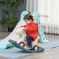 Qaba Kids 2 In 1 Rocking Horse & Sliding Car For Indoor & Outdoor Use W/Detachable Base, Wheels, Smooth Materials, Grey And Green