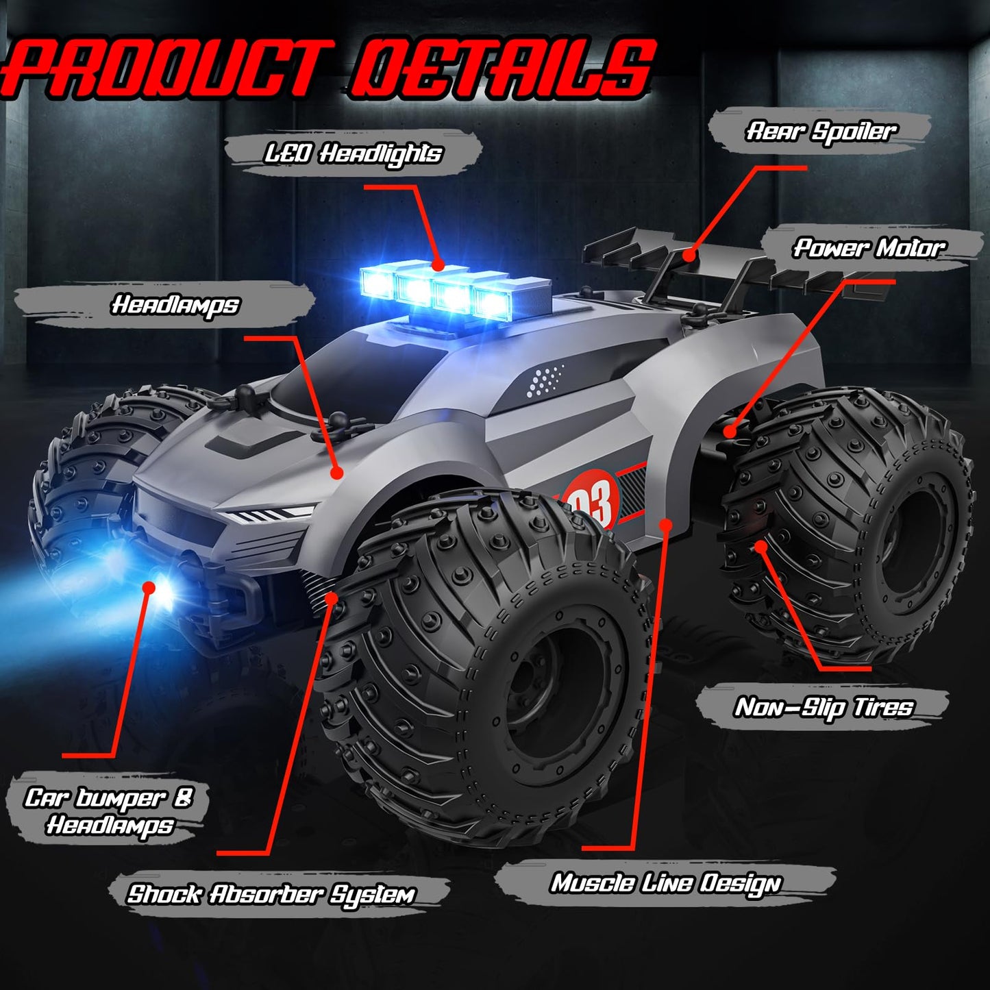 EpochAir Remote Control Car - 20km/h 2.4GHz High Speed RC Cars Offroad with RBC &Headlights &Headlamps, Toy Car Gift for 3 4 5 6