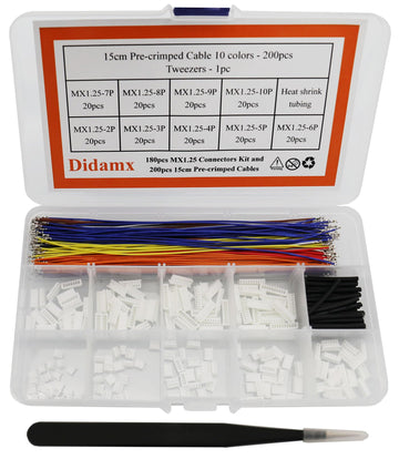 Didamx 180Pcs Mx1.25Mm 2/3/4/5/6/7/8/9/10 Pin Connector Plug Kit And 200Pcs 10 Colors 15Cm Pre-Crimped Cables Compatible With Js
