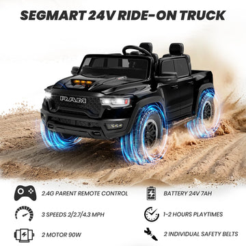 Segmart Electric Car for Kids, Licensed Ram 1500 RHO, 24V Ride on Toys for Big Kids, Battery Powered with Parent Remote Control,