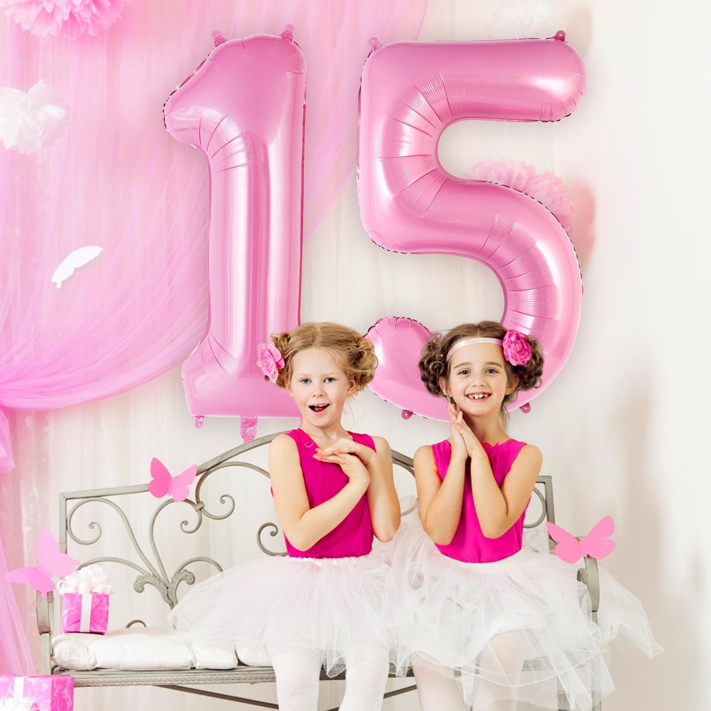 Pink Number 15 Balloon, 40 Inch Big Large Foil Helium Number Balloons, Giant Mylar Number 15 Balloons For 15 Year Old Birthday P