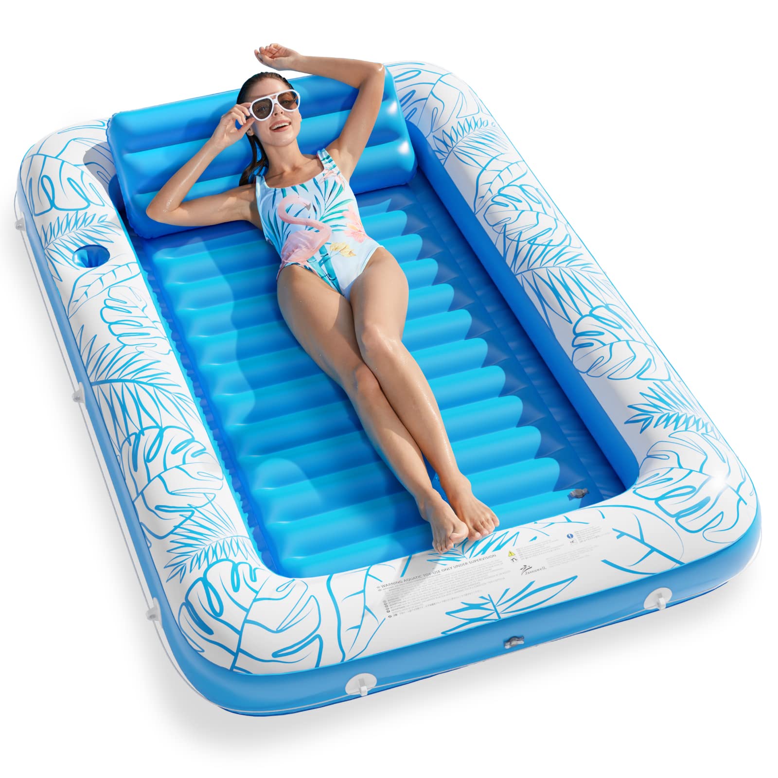 Inflatable Tanning Pool Lounger Float - Jasonwell 4 in 1 Sun Tan Tub Sunbathing Pool Lounge Raft Floatie Toys Water Filled Bed Mat Pad for mature-themed Blow Up Kiddie Pool Kids Ball Pit Pool (L)